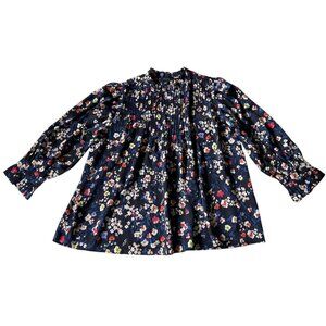 Ann Taylor Womens Floral Blouse M Ruffled Neck Pintuck Detail Boho Cottagecore